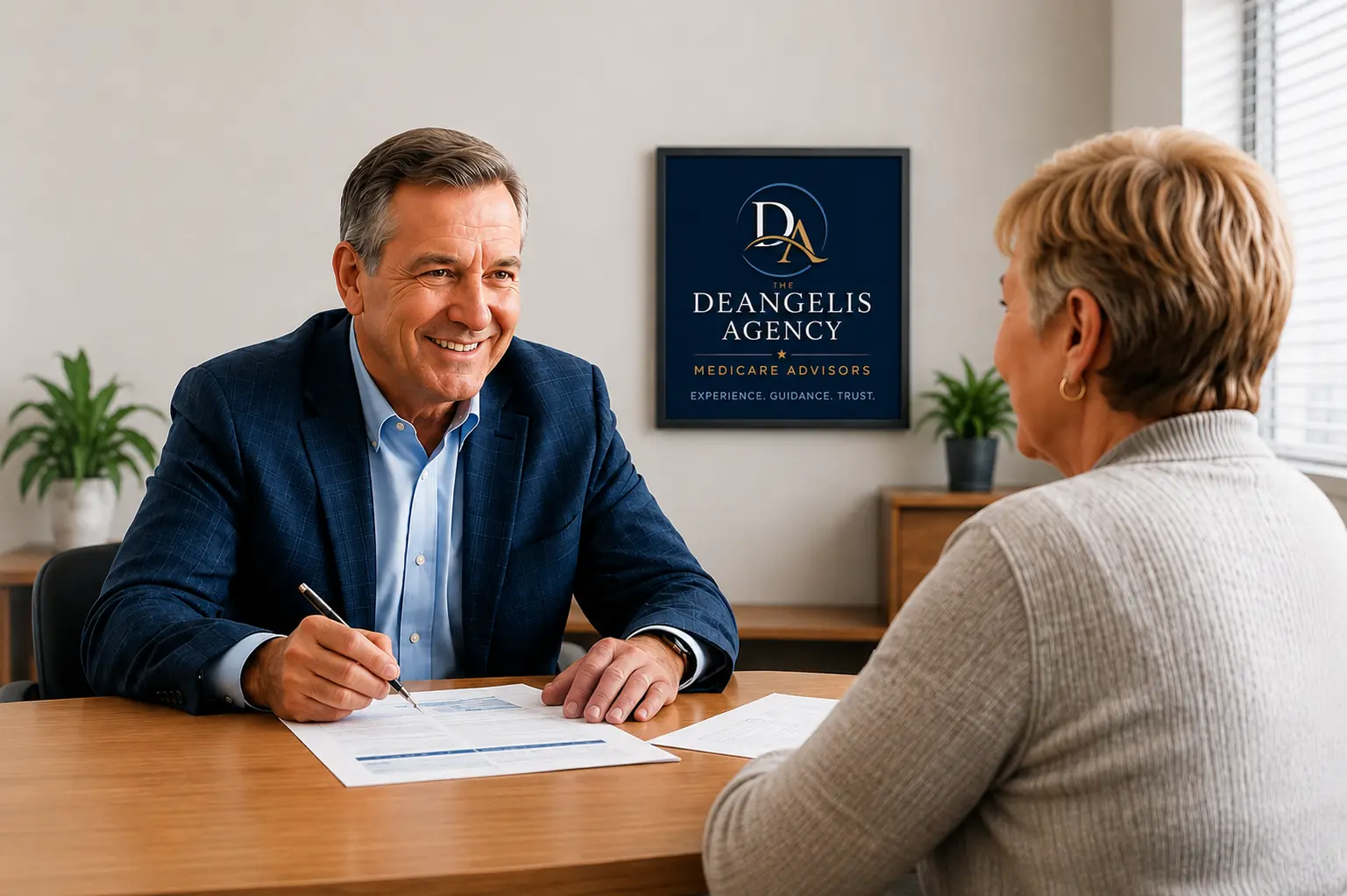 Local Medicare broker meeting with a client at The DeAngelis Agency